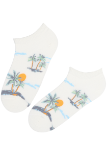 Хлопковые укороченные (спортивные) носки белого цвета с пальмовыми островами TROOPIKA | Sokisahtel