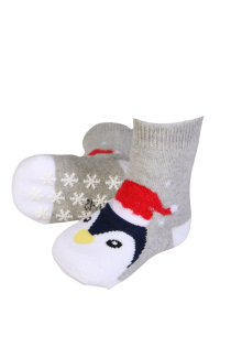 TRUDI gray penguin socks for babies | Sokisahtel
