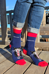 TUJURIKKUJA blue cotton socks with a cat | Sokisahtel