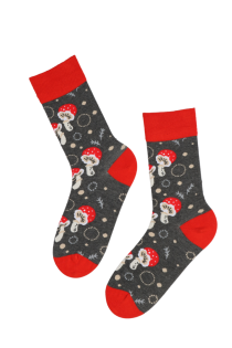 FLYAGARIC grey cotton socks with mushrooms | Sokisahtel