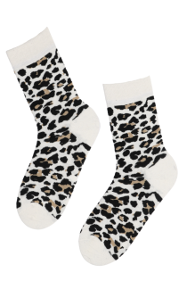 Женские хлопковые носки белого цвета с леопардовым узором MARRE | Sokisahtel