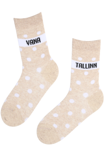 Хлопковые носки бежевого цвета с узором в горошек VANA TALLINN (старый Таллинн) | Sokisahtel
