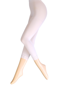 Женские удобные облегающие леггинсы-капри белого цвета с кружевной каймой VANDA | Sokisahtel