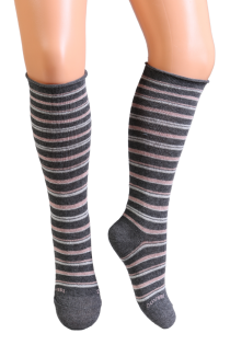 VANESSA dark grey striped knee-highs for kids | Sokisahtel
