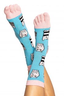 Хлопковые носки с пальцами для мужчин и женщин с узором в виде котиков CAT | Sokisahtel