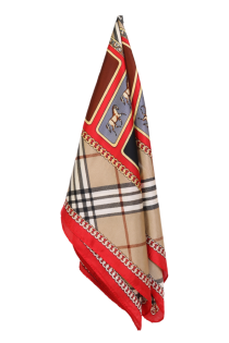Шейный платок бежевого цвета с изящным рисунком и ярко-красной каймой VERNAZZA | Sokisahtel