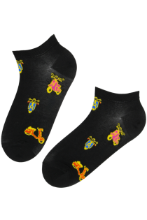 Хлопковые укороченные (спортивные) носки чёрного цвета c узором из мотороллеров VESPA | Sokisahtel