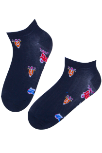 Хлопковые укороченные (спортивные) носки тёмно-синего цвета c узором из мотороллеров VESPA | Sokisahtel