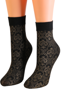 Фантазийные носки чёрного цвета с изящным золотистым узором VIETNAM | Sokisahtel