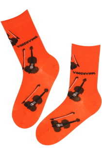 Хлопковые носки оранжевого цвета со скрипками и игрой слов VINGUVIIUL | Sokisahtel