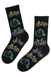Хлопковые носки чёрного цвета с изображением различных моделей велосипедов WHEEL | Sokisahtel