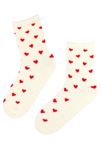 Хлопковые носки белого цвета с сердечками и нескользящей подошвой ZOEY | Sokisahtel