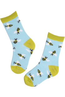 Детские мериносовые носки голубого цвета с изображением пчёлок ZUMZUM | Sokisahtel