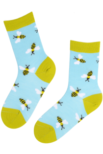 Тёплые носки из мериносовой шерсти голубого цвета c пчёлками ZUMZUM | Sokisahtel