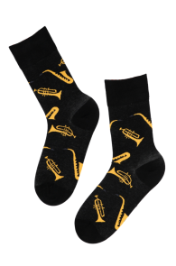 Хлопковые носки черного цвета с изображением музыкальных духовых инструментов JAZZ (джаз) | Sokisahtel