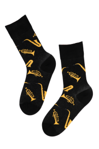 JAZZ black cotton socks with wind instruments | Sokisahtel