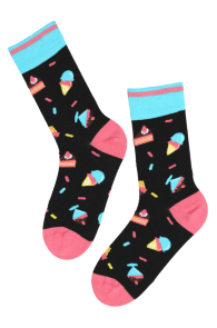 Хлопковые носки черного цвета с изображением разнообразных сладостей CUPCAKE | Sokisahtel