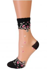 Женские тонкие носки черного цвета с цветочным узором PERLY | Sokisahtel