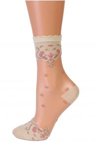 Женские тонкие носки бежевого цвета с цветочным узором PERLY | Sokisahtel