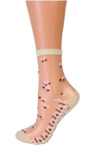 Женские тонкие носки бежевого цвета с цветочным узором MARIAN | Sokisahtel