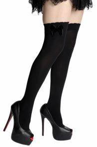 Black over-the-knee men's socks with a black velvet bow