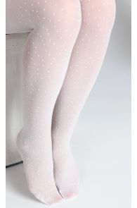 White children's tights with a polka dot pattern.