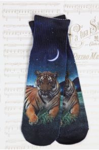 WOOD printed socks with picture of tiger by night