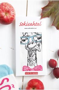 Женские хлопковые носки белого цвета с изображением жирафа GIRAFFE в подарочной упаковке | Sokisahtel
