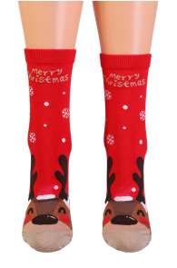 Хлопковые носки красного цвета с изображением радостного северного оленя ALISSA | Sokisahtel