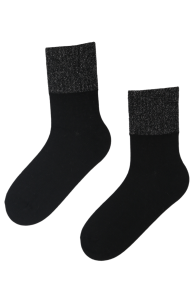Тёплые носки чёрного цвета из шерсти альпака с блестящей кромкой ALPAKO | Sokisahtel