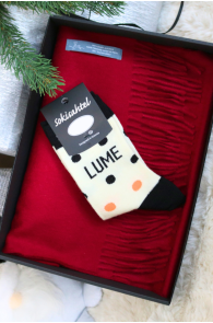 Alpaca wool burgundy scarf gift box with LUMEMEMM socks
