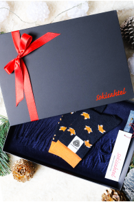 Подарочный комплект из шерстяных носков FOXLIFE и шарфа темно-синего цвета из шерсти альпака | Sokisahtel