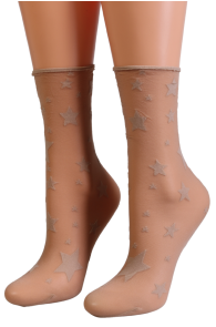 Женские тонкие фантазийные носки бежевого цвета с узором в виде звёздочек AMY | Sokisahtel