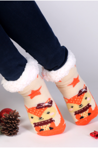 Детские теплые домашние носки оранжевого цвета с изображением милых белочек и нескользящей подошвой ANDORRA | Sokisahtel