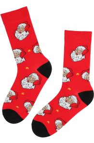 Хлопковые носки красного цвета в рождественской тематике с Дедом Морозом ANGELO | Sokisahtel