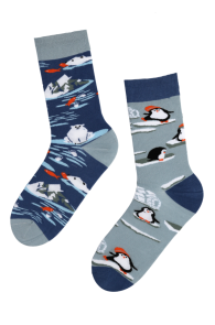 Хлопковые носки в оттенках синего с изображением пингвинов, белых медведей, льдин и океана ANIMAL WORLD | Sokisahtel