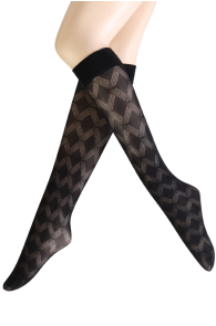 ARIELLA black knee-highs with a pattern | Sokisahtel