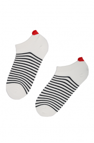 Женские хлопковые укороченные (спортивные) носки черно-белого цвета с полосками и сердечком ARLE | Sokisahtel