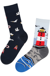 Хлопковые разнопарные носки в морской тематике с чайками и маяками ARMIN | Sokisahtel