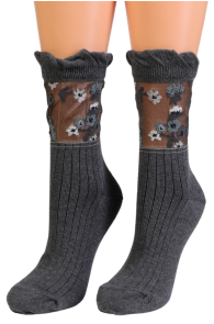 ASHER dark grey floral socks | Sokisahtel