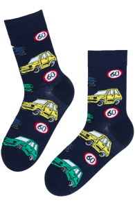 AUTOMOBILE dark blue cotton socks with cars | Sokisahtel