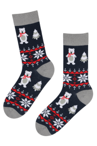 Хлопковые носки тёмно-синего цвета с изображением милых белых мишек и снежинок BABY BEAR | Sokisahtel