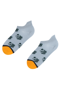Хлопковые укороченные (спортивные) носки голубого цвета с изображением графической панды BAMBOO | Sokisahtel