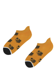 Хлопковые укороченные (спортивные) носки горчично-жёлтого цвета с изображением графической панды BAMBOO | Sokisahtel
