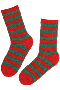 Тёплые мягкие носки красно-зелёного цвета в праздничную полоску BARCELONA | Sokisahtel