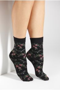 Женские носки черного цвета с узором из роз бордового цвета BARI 60DEN | Sokisahtel