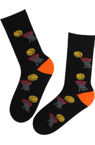 BASKET black cotton socks with basketballs | Sokisahtel