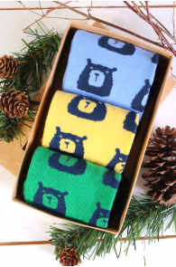 Подарочный набор из 3 пар ярких и уютных хлопковых носков с медведями KOLM KARU | Sokisahtel