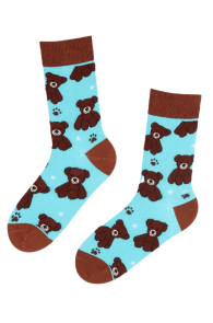 Хлопковые носки голубого цвета с изображением милых плюшевых мишек и следов от лап BEAR | Sokisahtel
