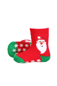 Хлопковые противоскользящие носки красного цвета для малышей с изображением Деда Мороза MARLEY | Sokisahtel